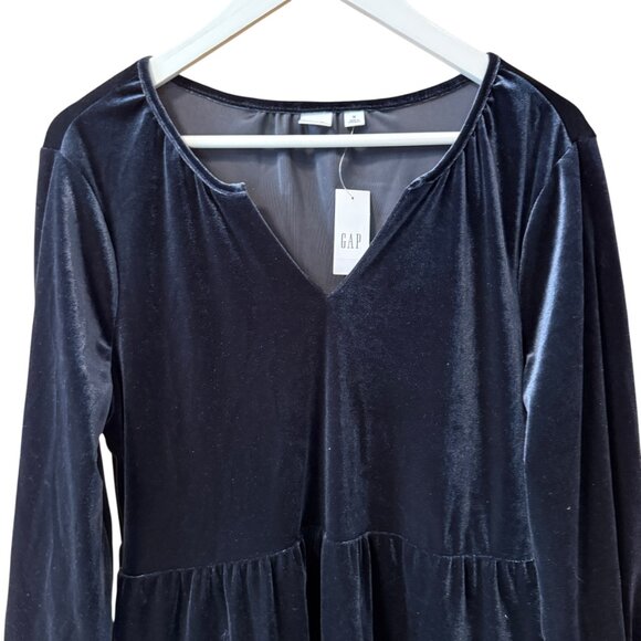 GAP NWT Navy Blue Velvet Tiered Dress Women's size M - Picture 2 of 5